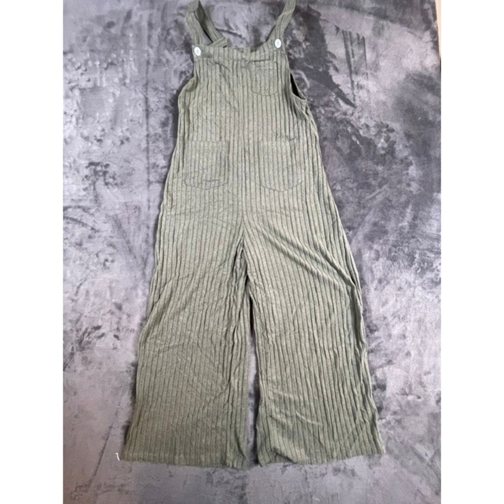 Halara Ribbed Knit Pockets Casual Overalls Olive Green Wide Leg Size L